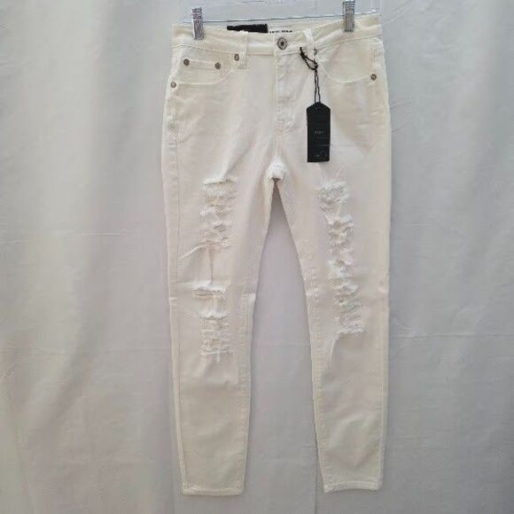 Umgee White Skinny Pants Jeans Size 29 Distressed Ripped Stretch Minimalist - Picture 1 of 11